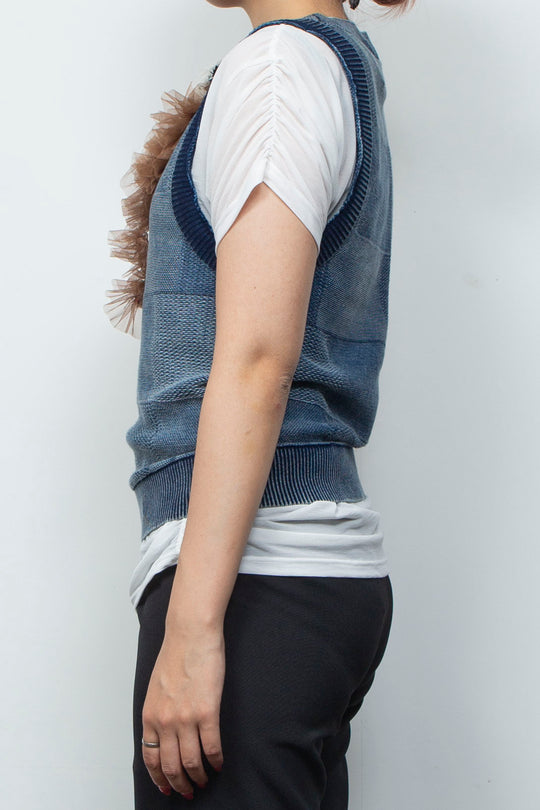 Denim Style Knit Print TANK TOPS Blue