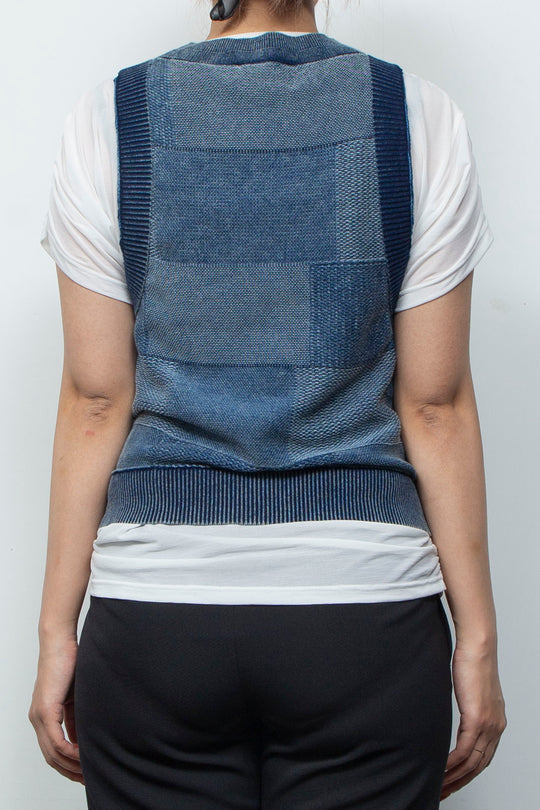 Denim Style Knit Print TANK TOPS Blue