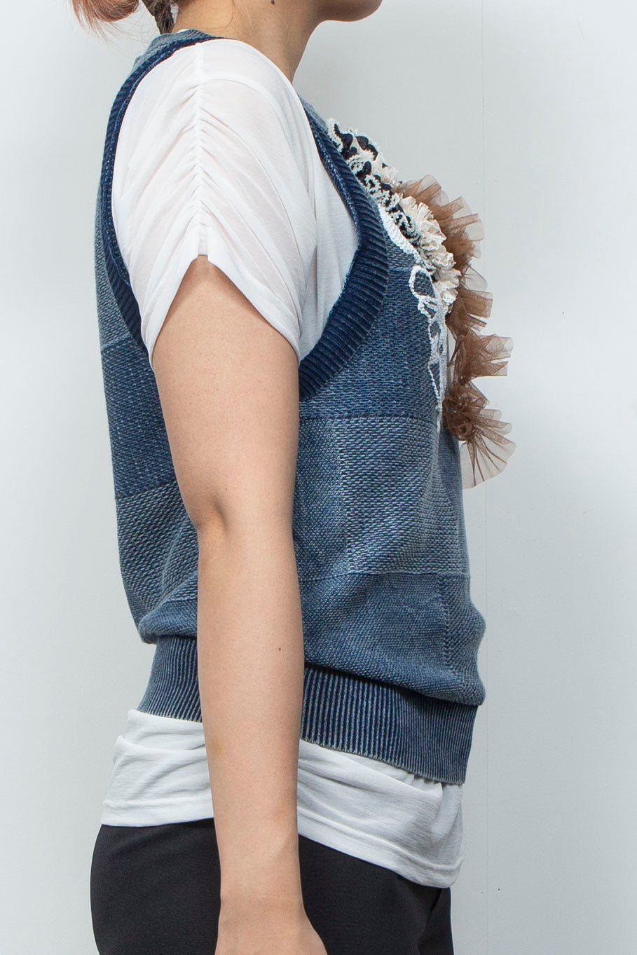Denim Style Knit Print TANK TOPS Blue