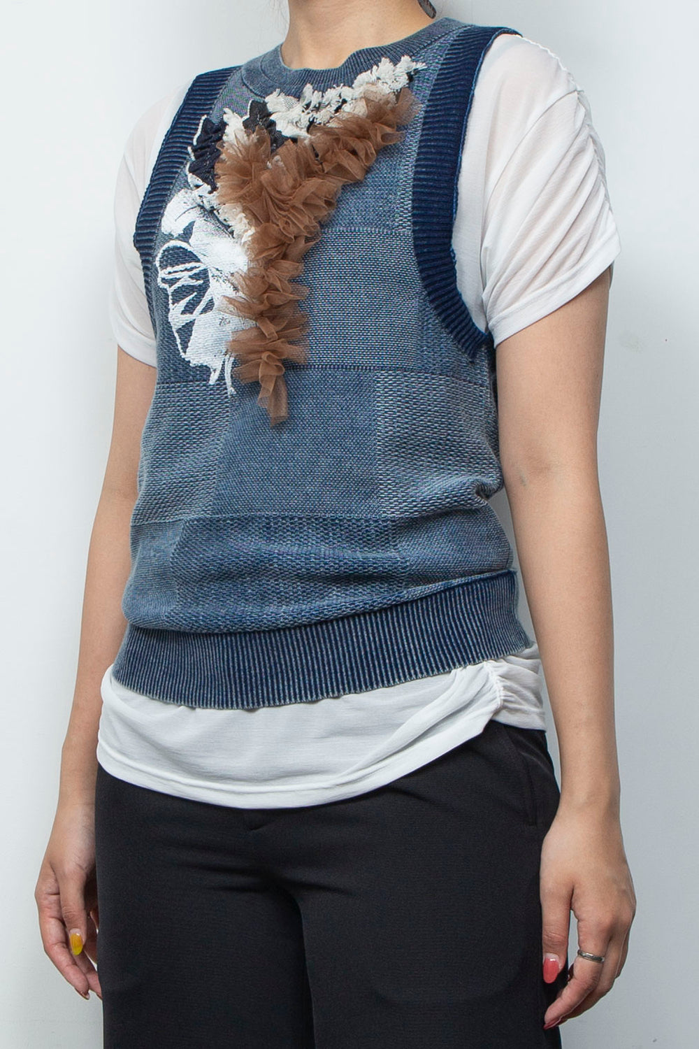 Denim Style Knit Print TANK TOPS Blue