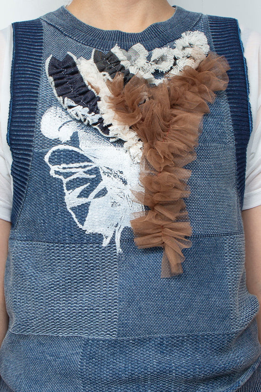 Denim Style Knit Print TANK TOPS Blue