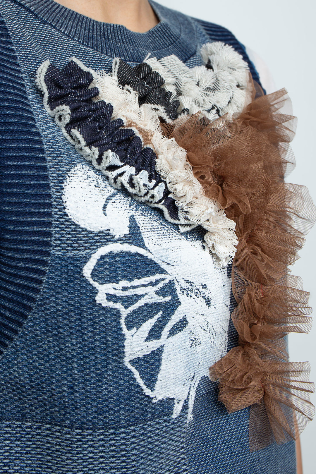 Denim Style Knit Print TANK TOPS Blue