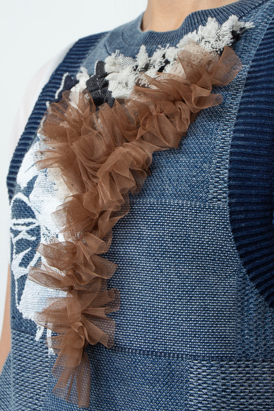 Denim Style Knit Print TANK TOPS Blue