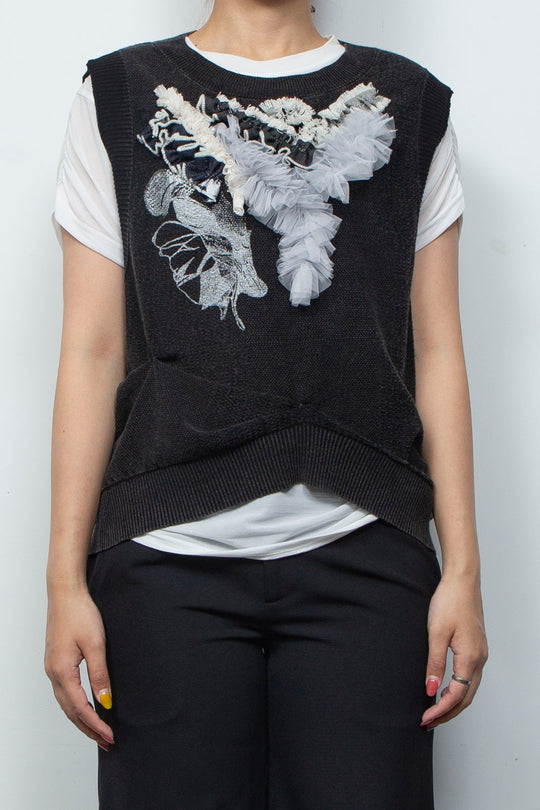 Denim Style Knit Print TANK TOPS Black