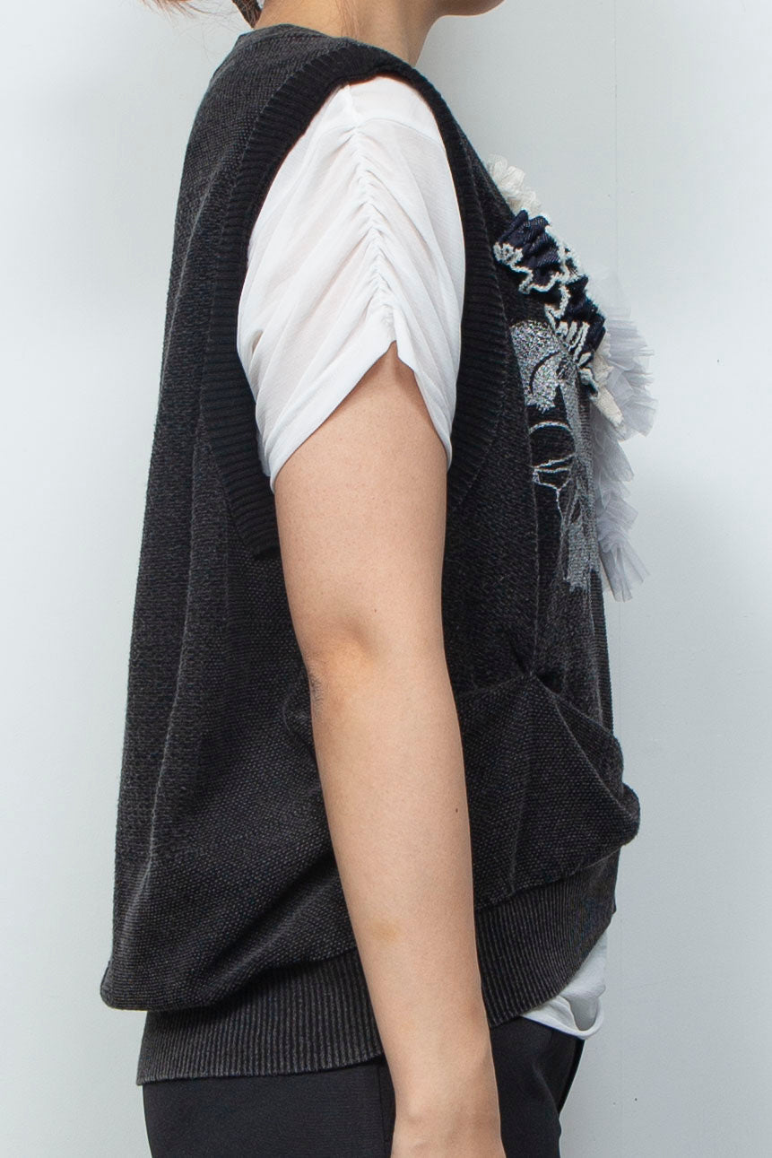Denim Style Knit Print TANK TOPS Black