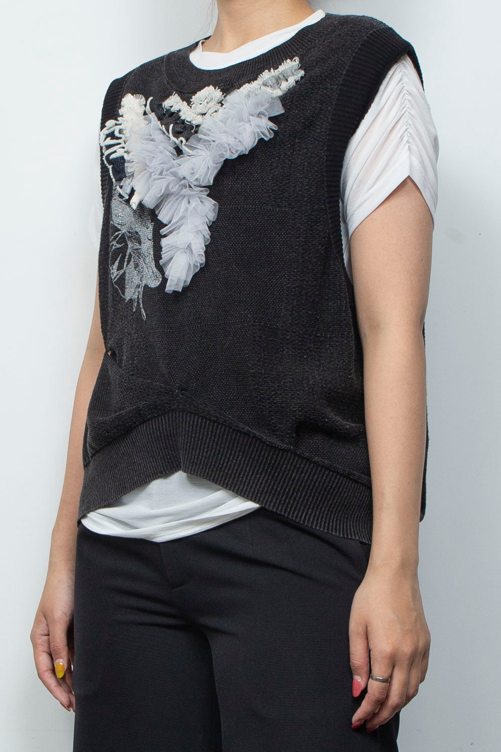 Denim Style Knit Print TANK TOPS Black