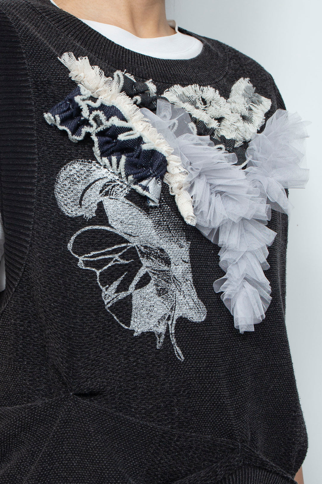 Denim Style Knit Print TANK TOPS Black