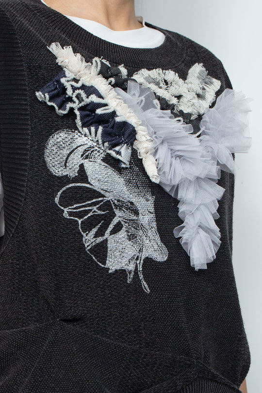Denim Style Knit Print TANK TOPS Black