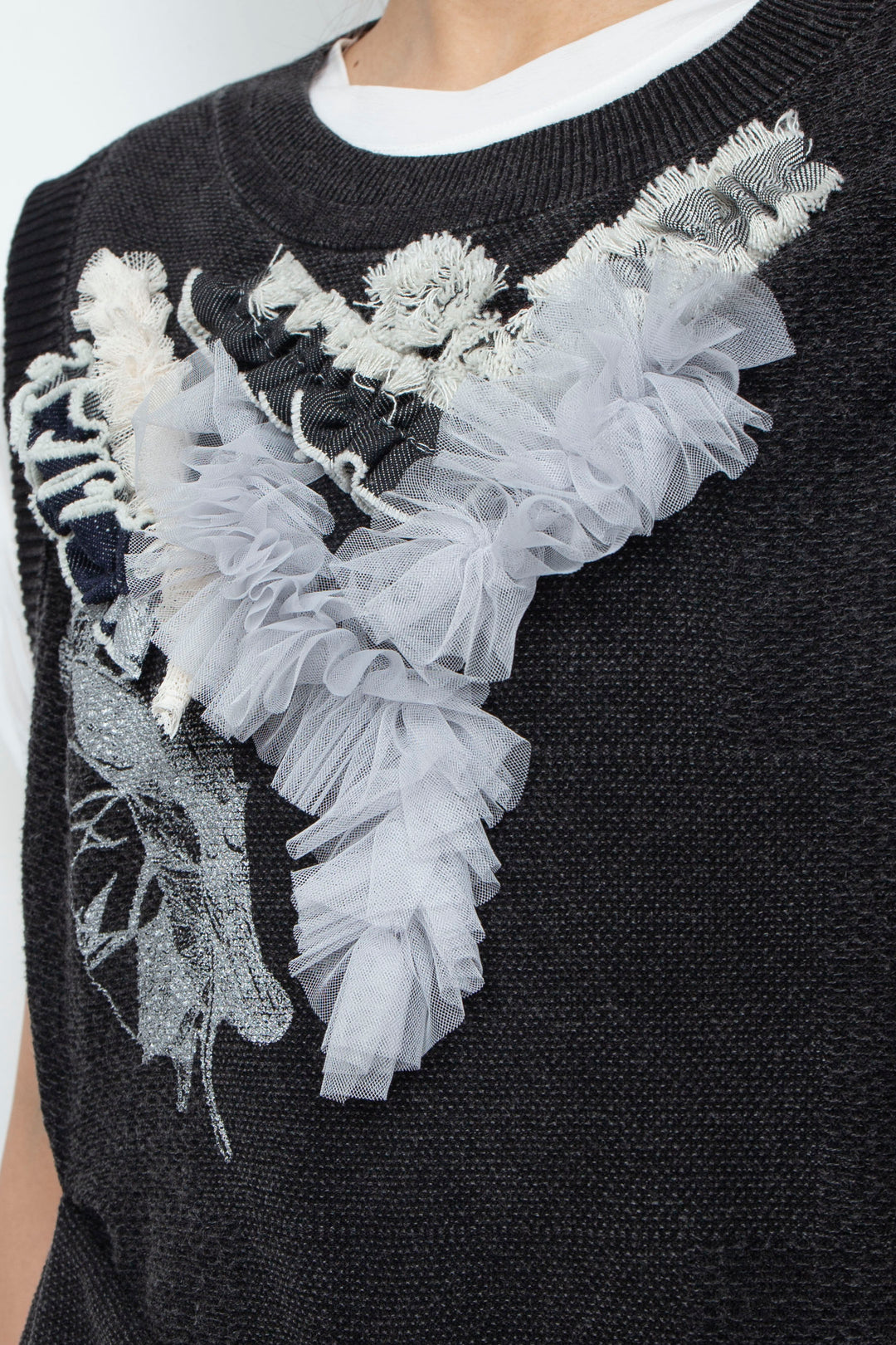 Denim Style Knit Print TANK TOPS Black