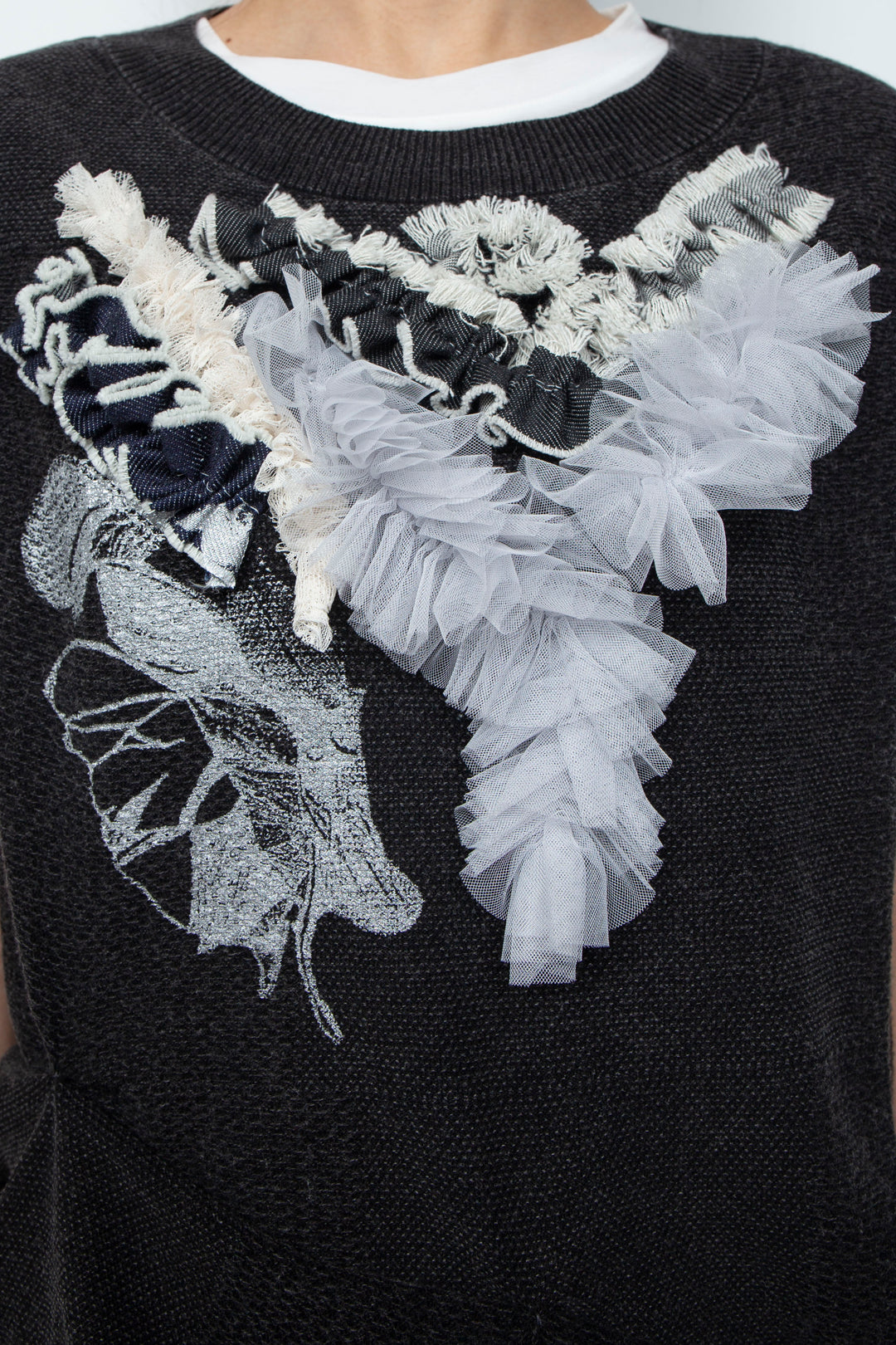 Denim Style Knit Print TANK TOPS Black