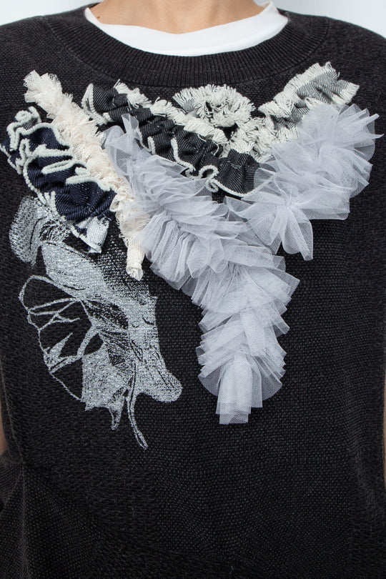 Denim Style Knit Print TANK TOPS Black