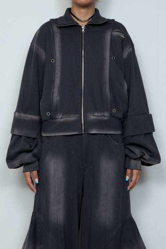 Shadow Effected Sweatshirt Blouson Charcoal