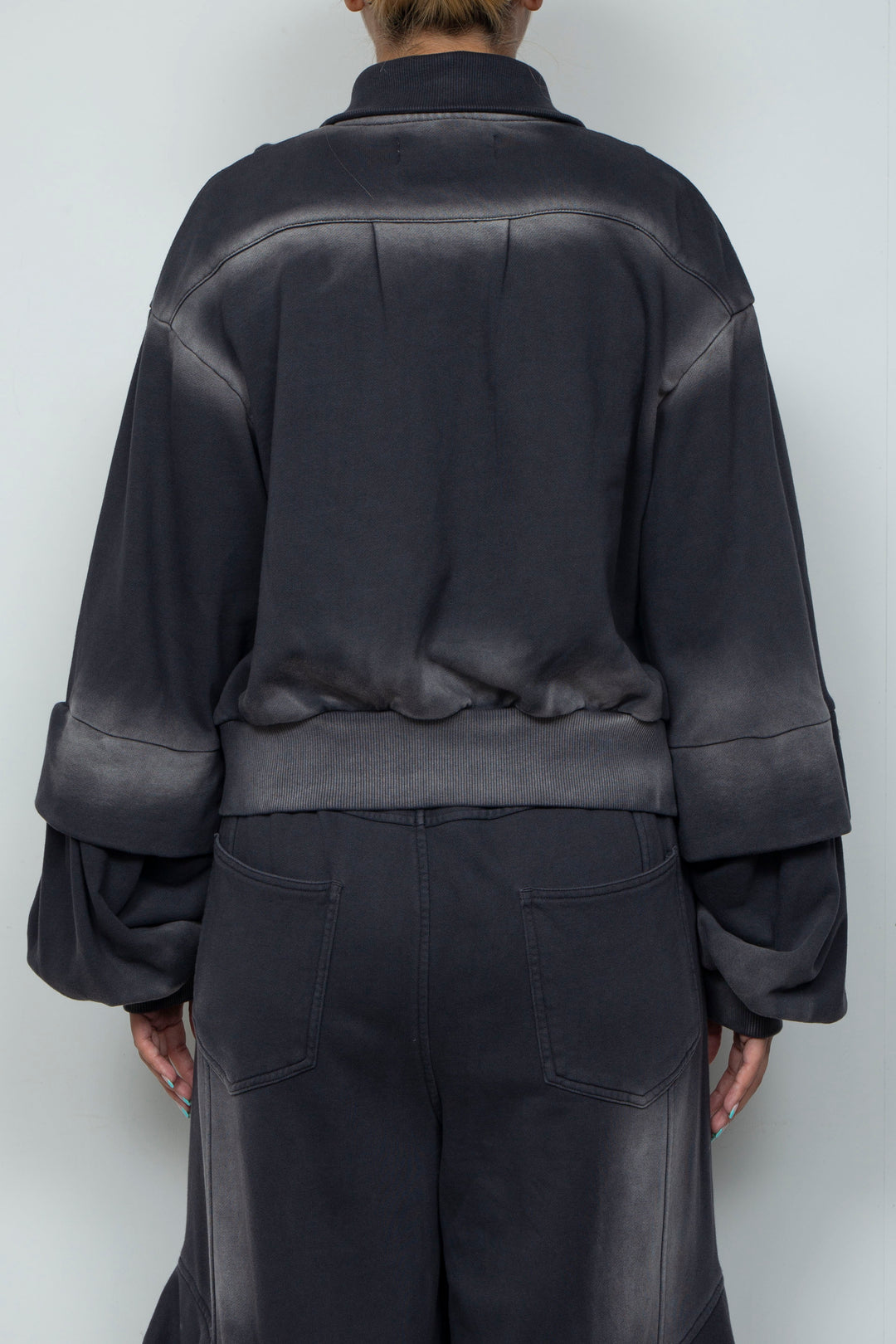 Shadow Effected Sweatshirt Blouson Charcoal