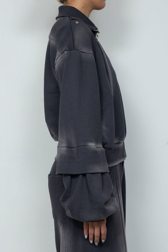 Shadow Effected Sweatshirt Blouson Charcoal