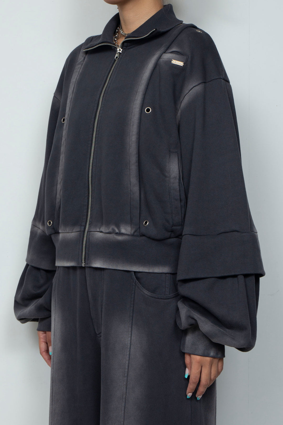 Shadow Effected Sweatshirt Blouson Charcoal
