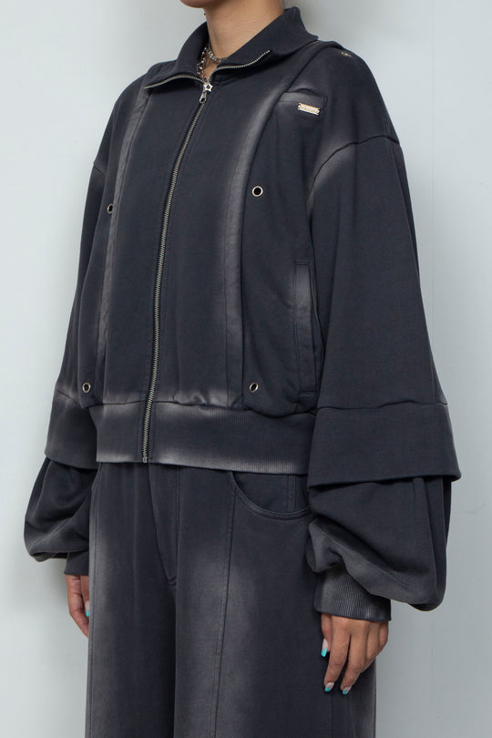 Shadow Effected Sweatshirt Blouson Charcoal
