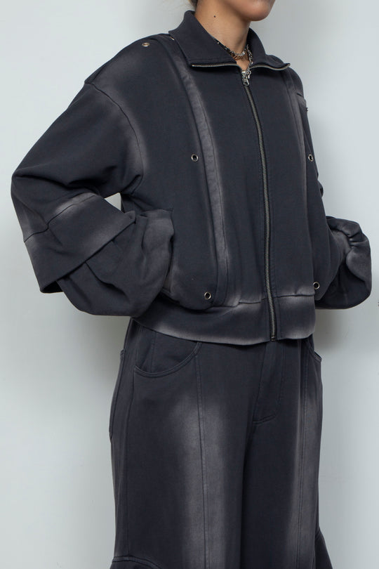 Shadow Effected Sweatshirt Blouson Charcoal