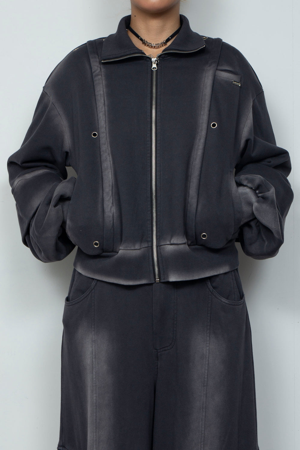 Shadow Effected Sweatshirt Blouson Charcoal