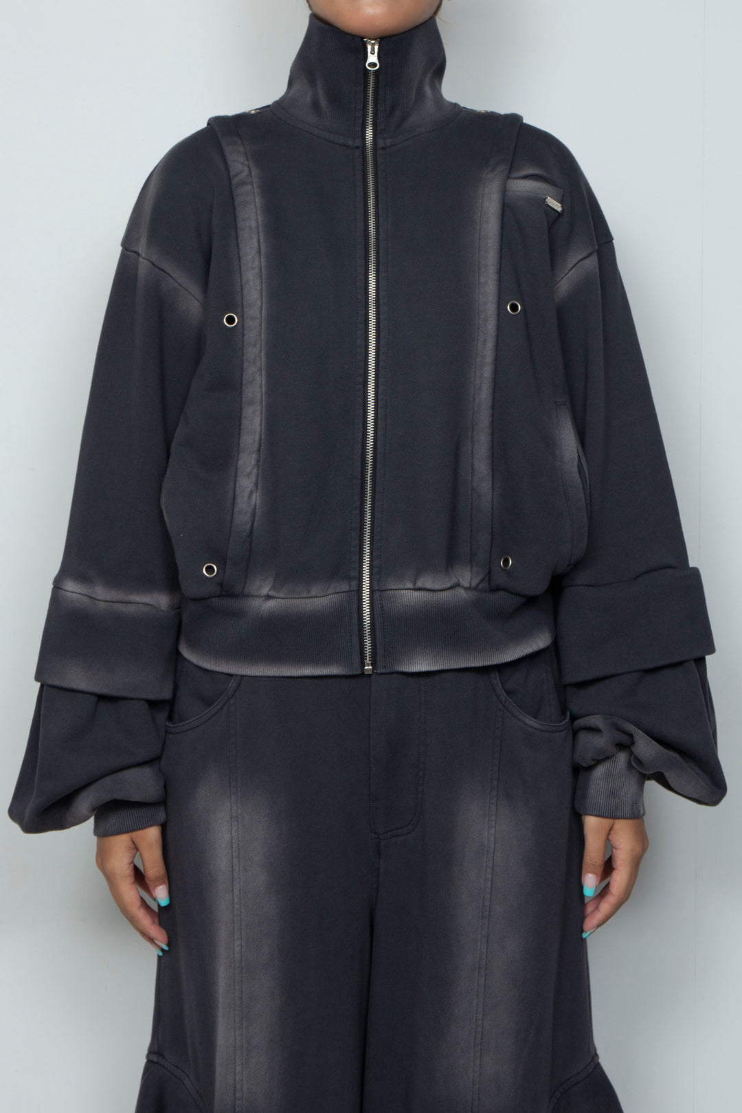 Shadow Effected Sweatshirt Blouson Charcoal