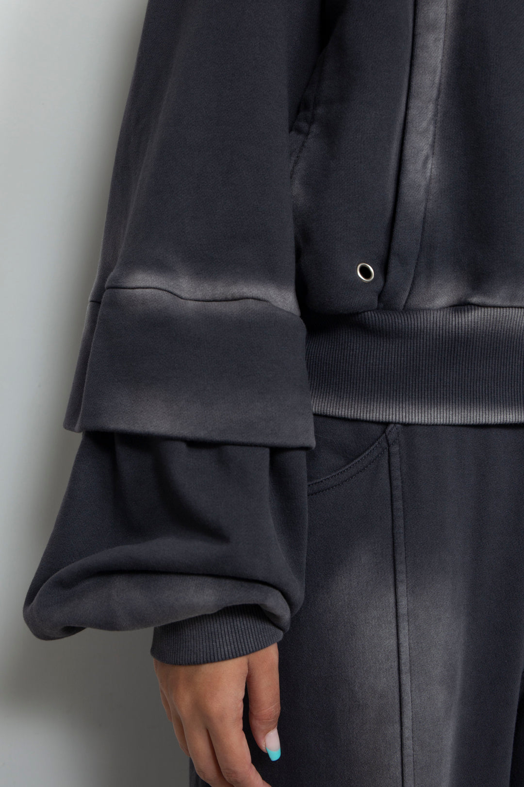 Shadow Effected Sweatshirt Blouson Charcoal