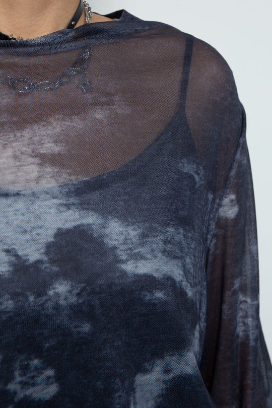 Mesh printed and dyed transparent top Blue