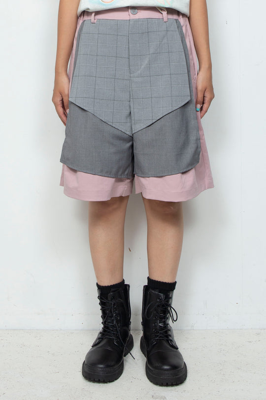 Multi-layer deconstructed silhouette shorts