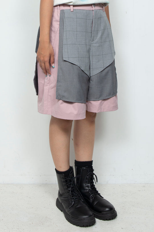 Multi-layer deconstructed silhouette shorts