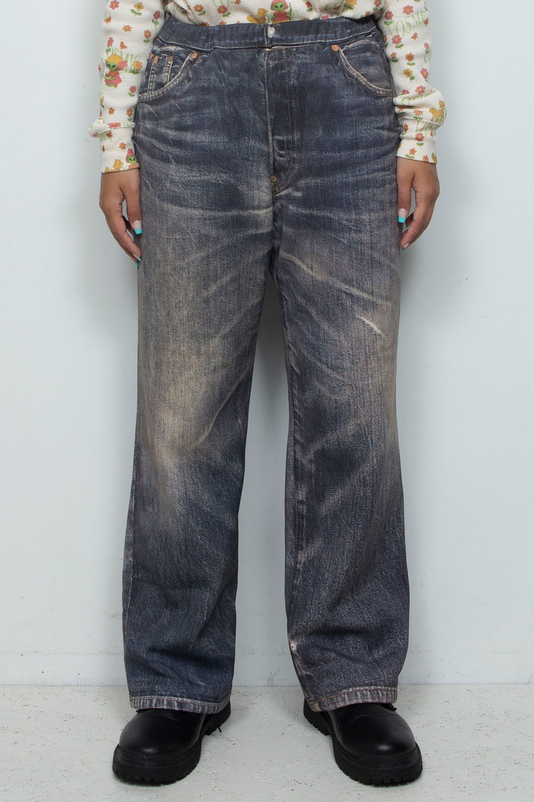 DENIM-PRINT TROUSERS