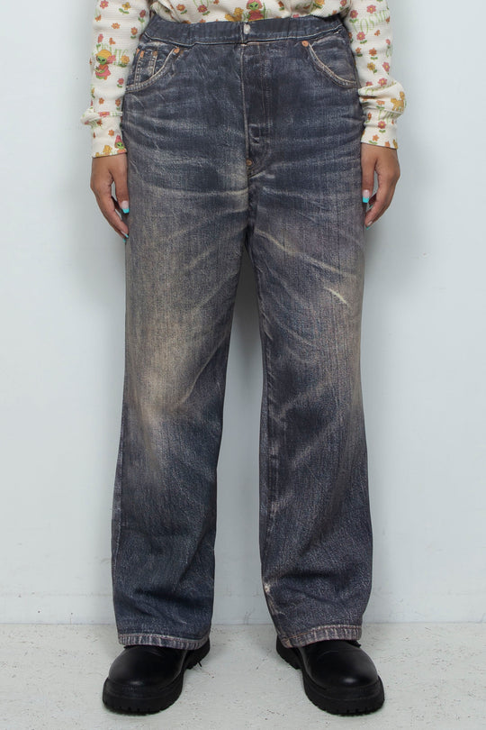 DENIM-PRINT TROUSERS