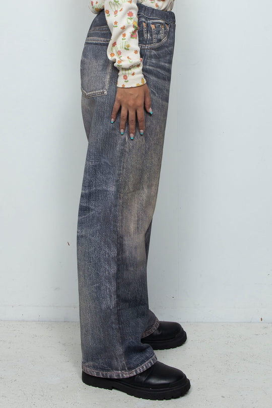 DENIM-PRINT TROUSERS