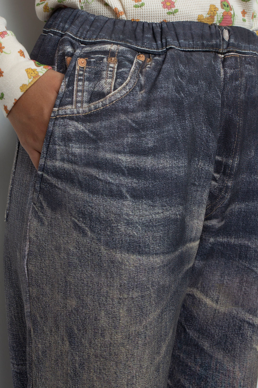 DENIM-PRINT TROUSERS