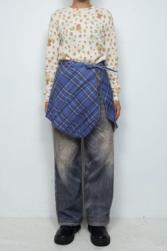 PRINTED WRAP SKIRT BLUE
