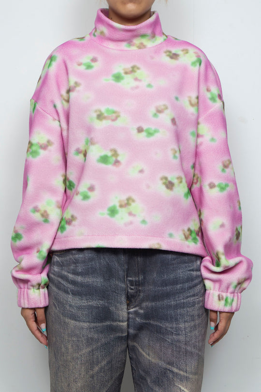 FLOWER PRINTED MOCK-NECK SWEATSHIRT