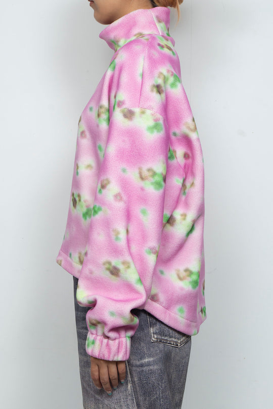 FLOWER PRINTED MOCK-NECK SWEATSHIRT