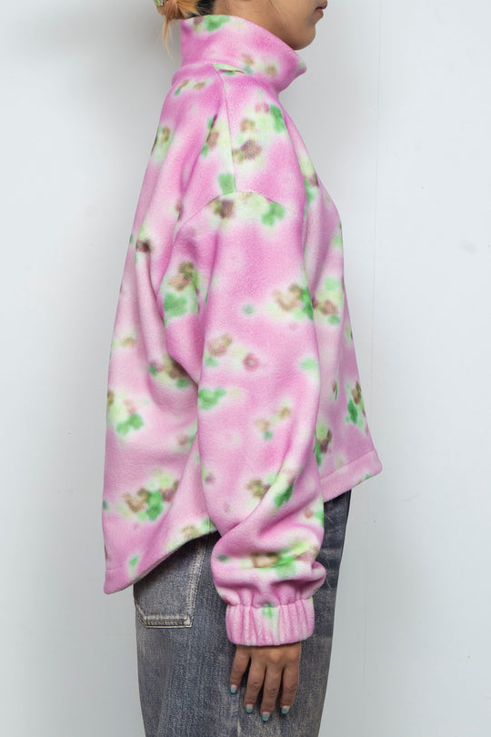 FLOWER PRINTED MOCK-NECK SWEATSHIRT