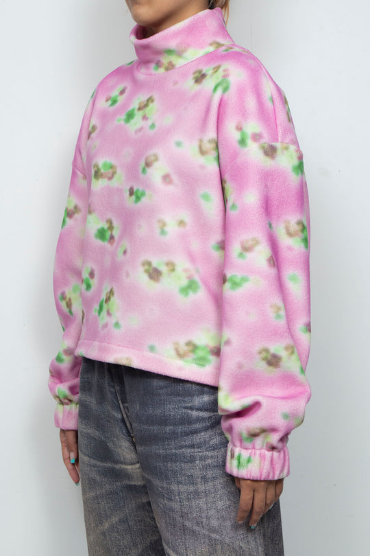 FLOWER PRINTED MOCK-NECK SWEATSHIRT
