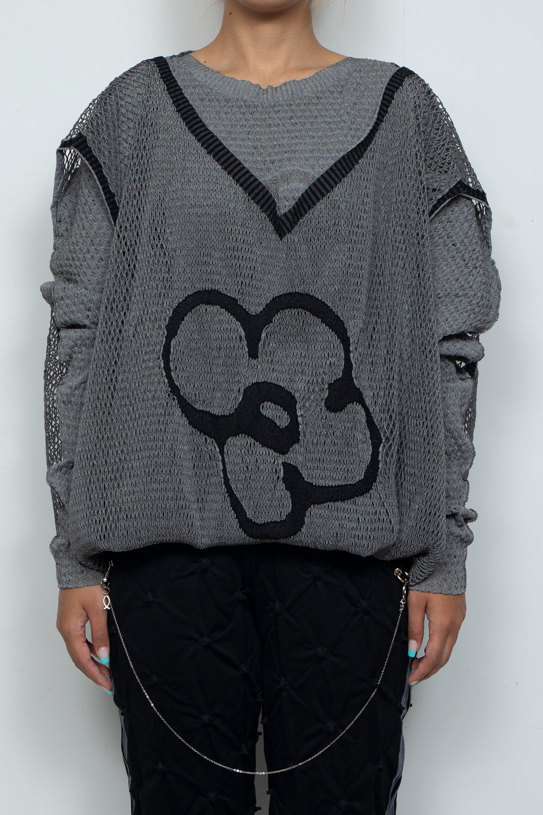 FOLD-OR-STRETCH FLOWER KNIT BLACK