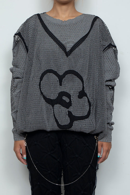 FOLD-OR-STRETCH FLOWER KNIT BLACK