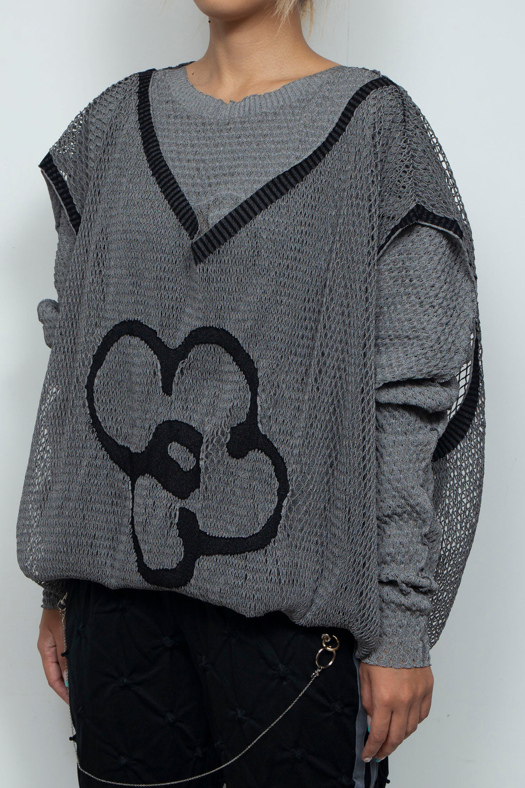 FOLD-OR-STRETCH FLOWER KNIT BLACK