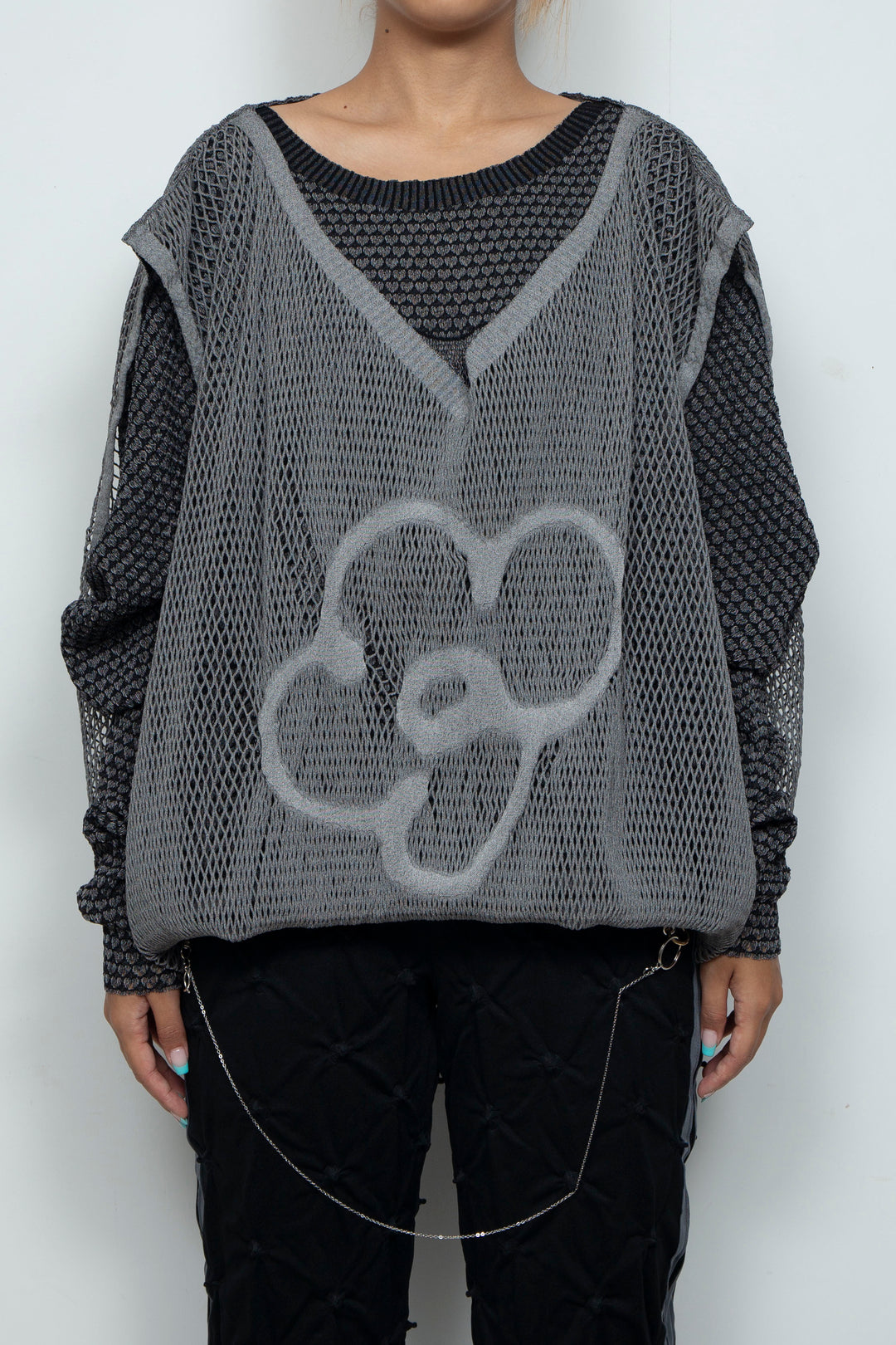 FOLD-OR-STRETCH FLOWER KNIT BLACK