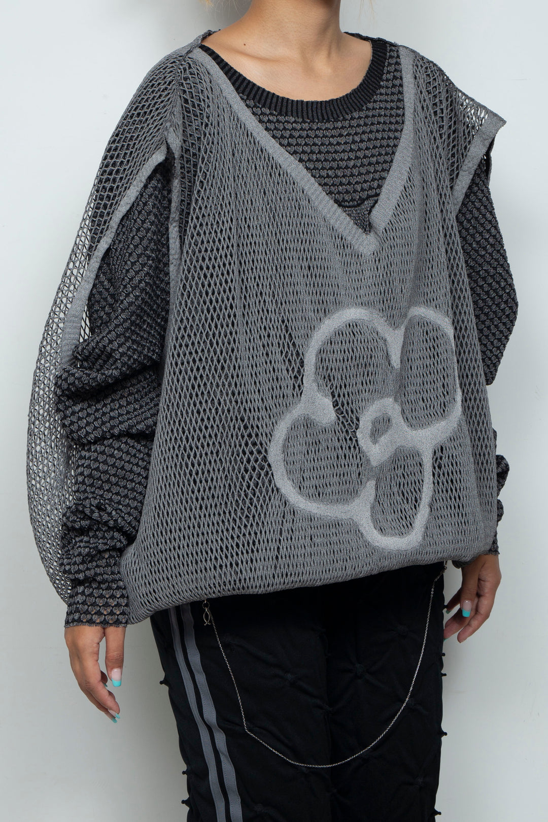 FOLD-OR-STRETCH FLOWER KNIT BLACK