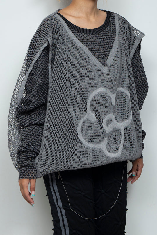 FOLD-OR-STRETCH FLOWER KNIT BLACK
