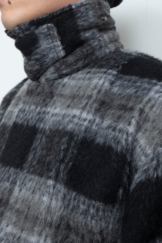 Shaggy Wool Check Ventilation Short Blouson BLACK