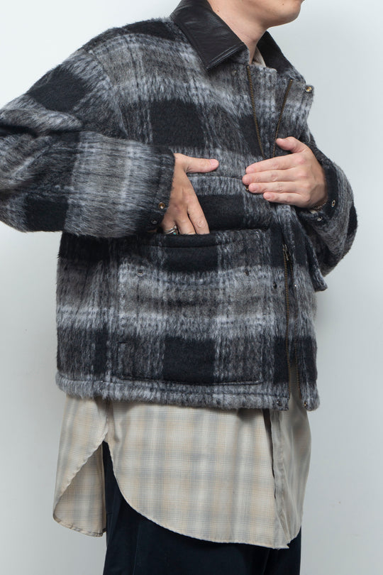 Shaggy Wool Check Ventilation Short Blouson BLACK