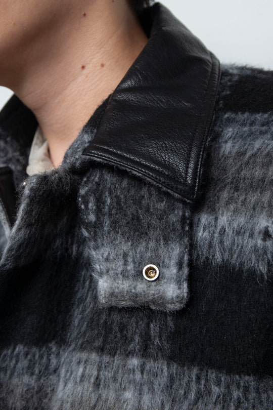 Shaggy Wool Check Ventilation Short Blouson BLACK