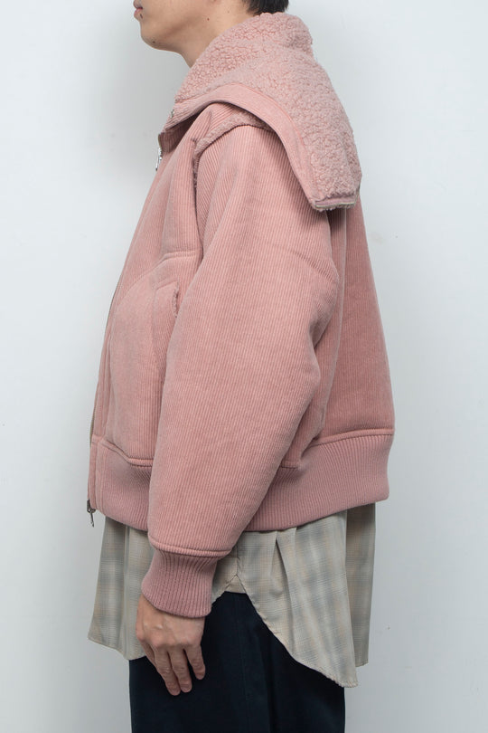 Corduroy Boa Mouton Reversible Split-Hoodie PINK