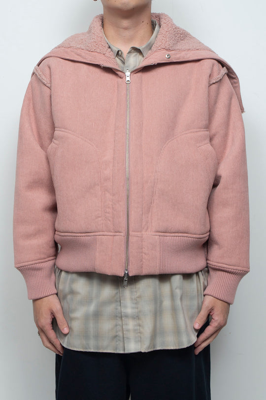 Corduroy Boa Mouton Reversible Split-Hoodie PINK