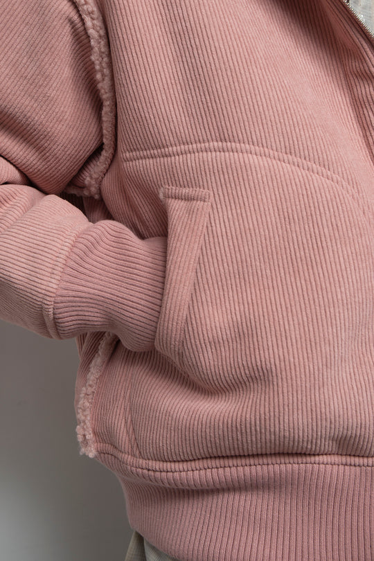 Corduroy Boa Mouton Reversible Split-Hoodie PINK