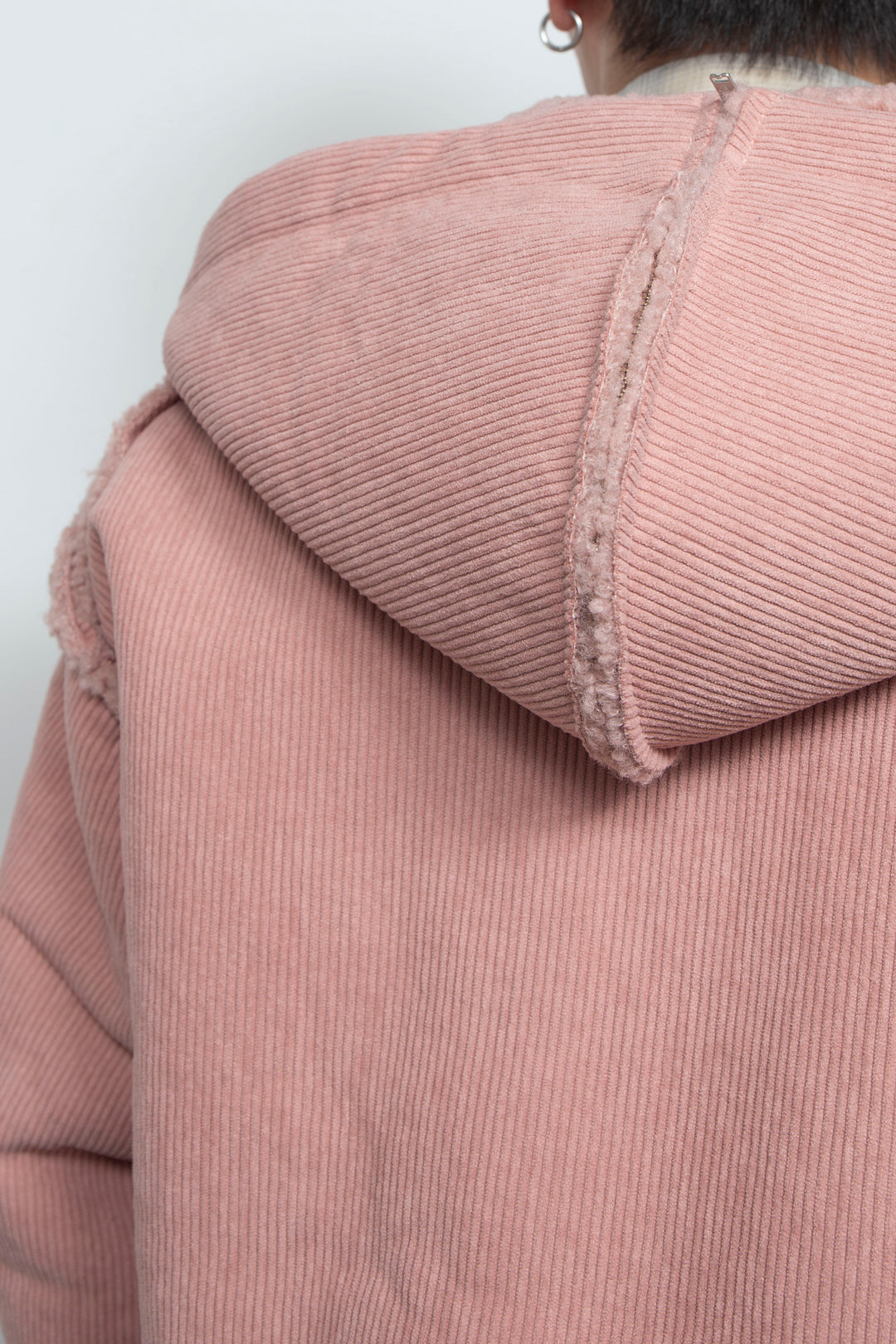 Corduroy Boa Mouton Reversible Split-Hoodie PINK