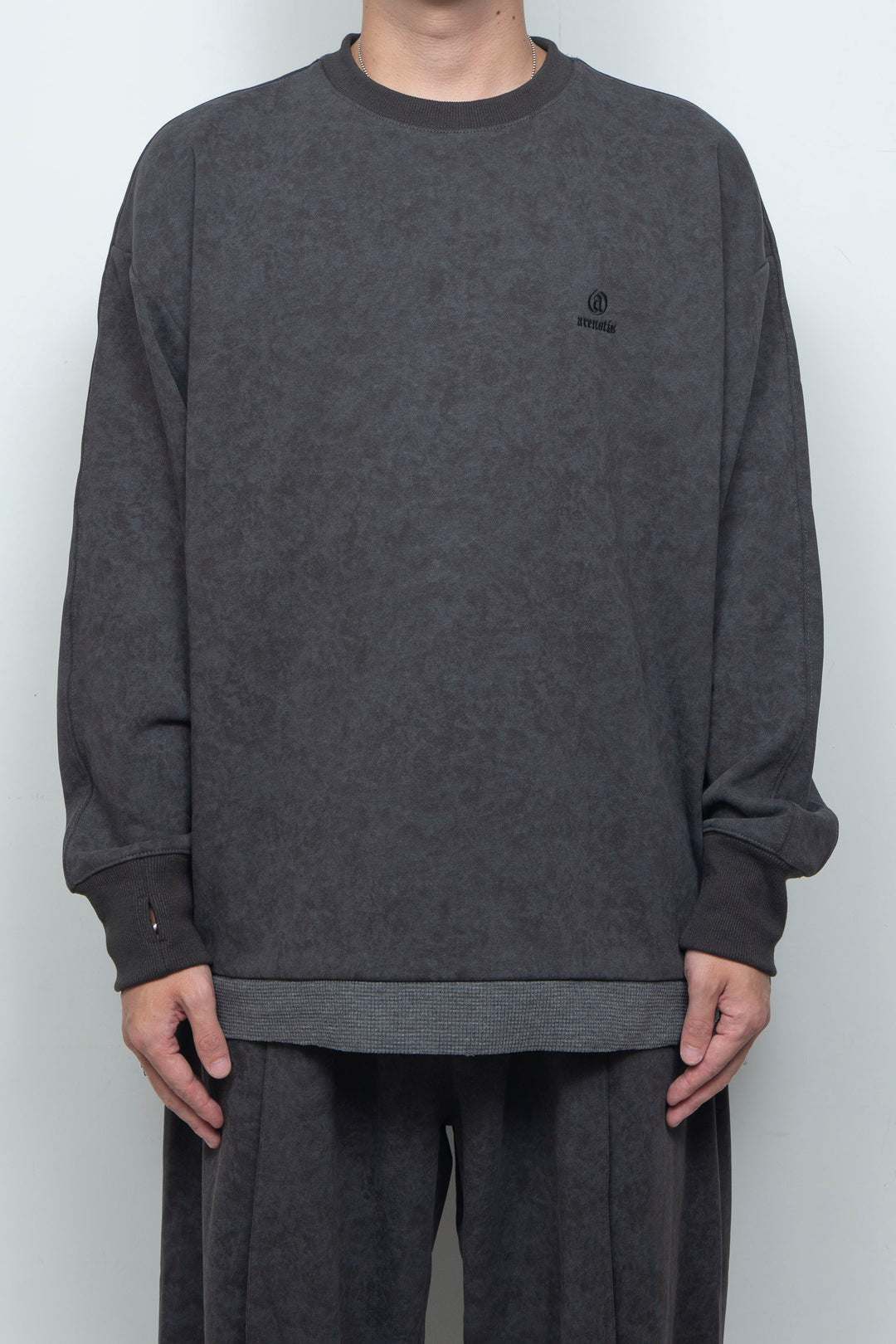 Batik-Dyed Thermal Layered Split Raglan Pullover CHARCOAL